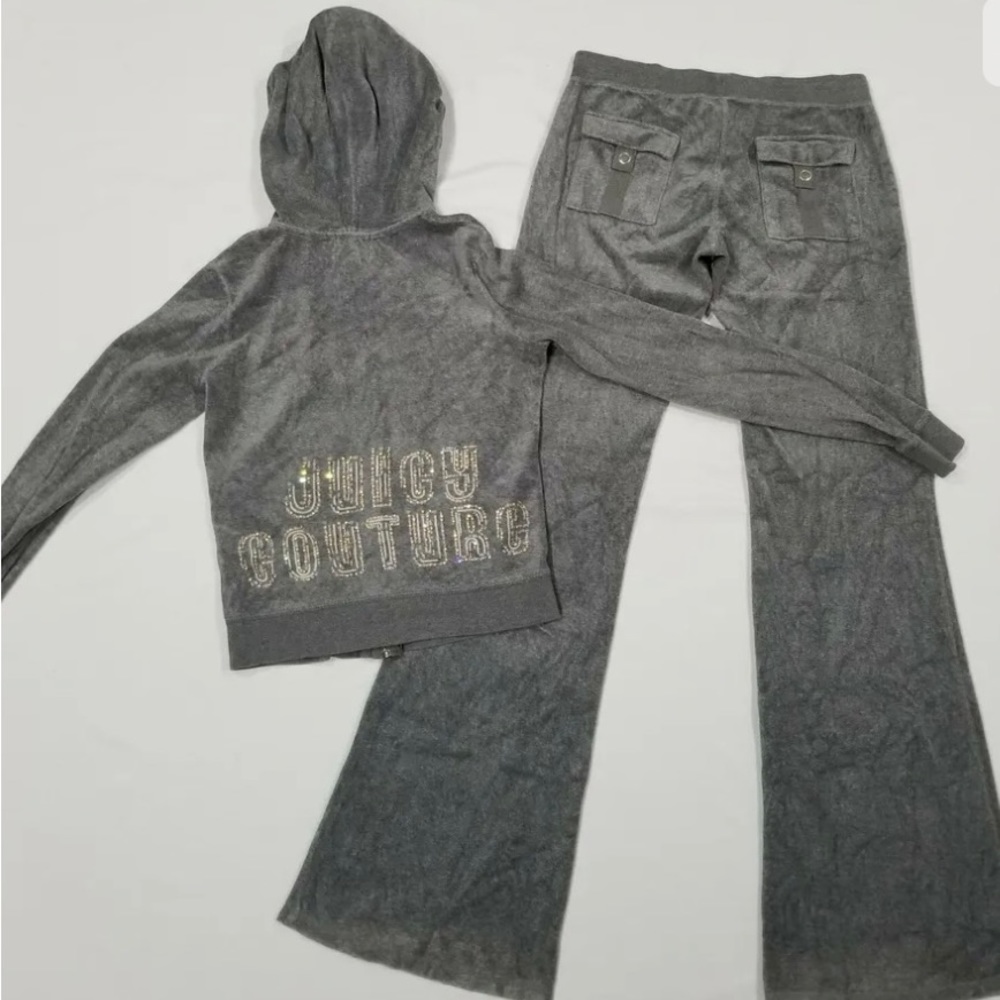 Vintage Juicy Couture Track Suit Grey Size Small Jacket Pants Flared